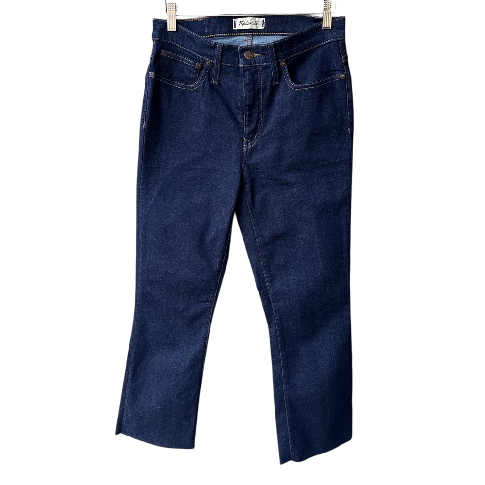 Madewell Cali Demi Boot Jeans Pants Dark Blue Wash Denim High Rise Size 28 Tall